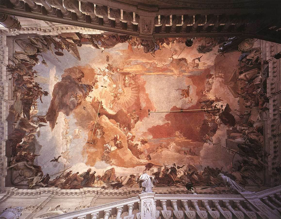 Tiepolo'nun Würzburg Rezidansı merdiven tavanındaki Apollon ve Dört Kıta freski, 1752–1753