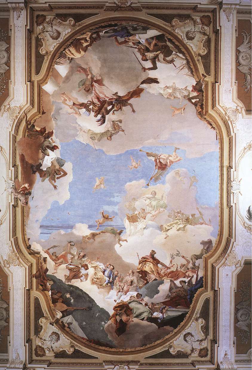 Tiepolo'nun Villa Pisani'deki Pisani Ailesinin Göğe Yükselişi tavan freski, 1761–1762