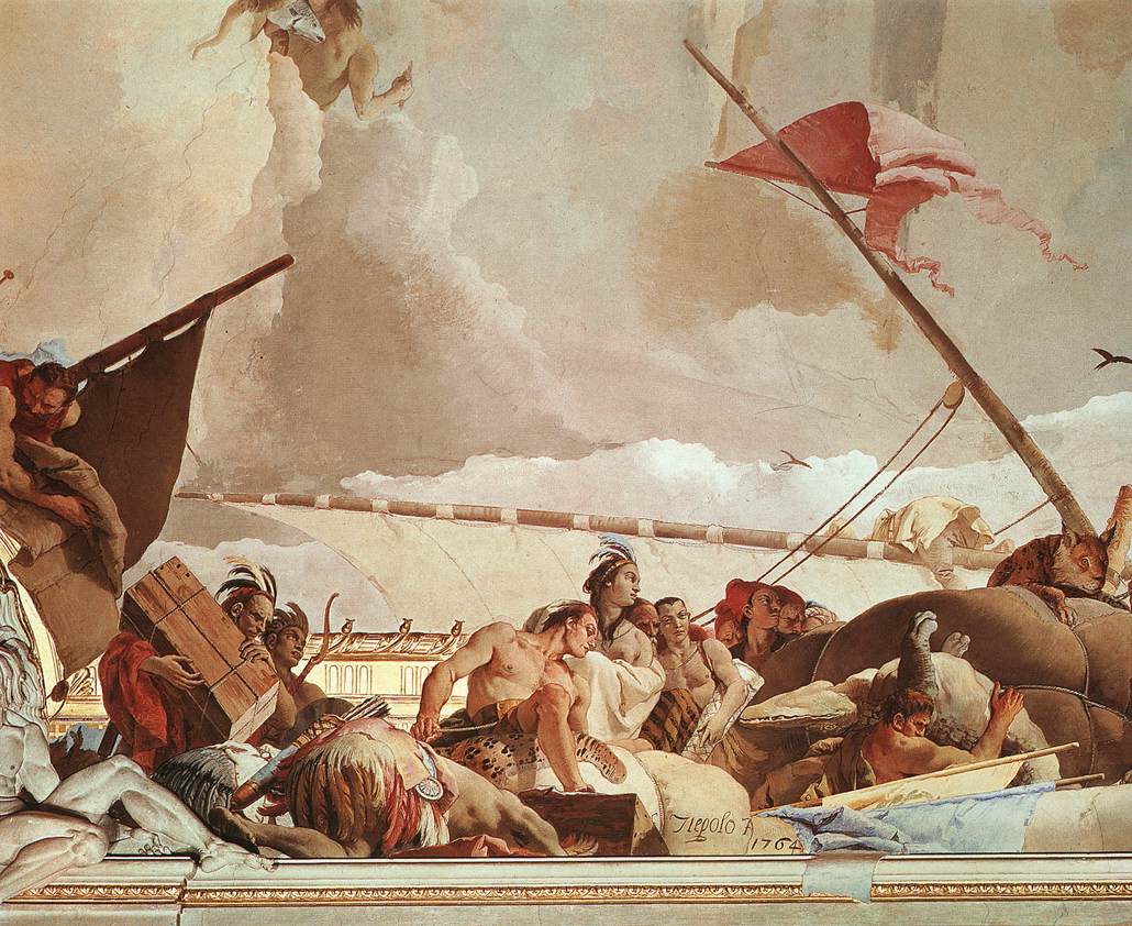 Tiepolo'nun Madrid Kraliyet Sarayı taht salonu tavanındaki İspanya'nın Zaferi freskinden ayrıntı, 1762–1764