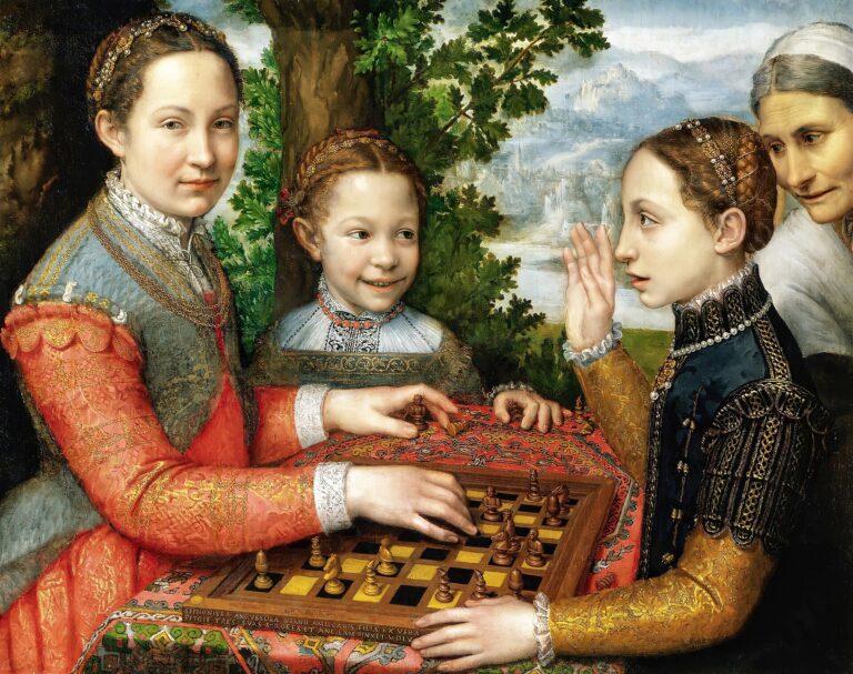 Sofonisba Anguissola'nın Satranç Oyunu tablosu: kız kardeşleri satranç oynarken (1555)